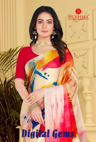 Digital Gems By Sushma Fancy Printed Casual Wear Satin Saree Collection